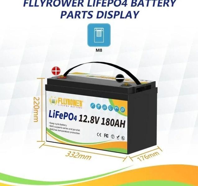 Акумулятор FlyPower LiFePO4 12V/180AH, 2304W*h (літій-залізо-фосфатний акумулятор для ДБЖ (UPS) Li-12Fe04 фото