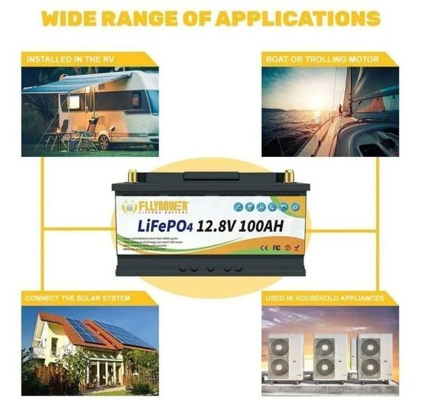 Акумулятор FlyPower LiFePO4 /12V/100AH, 1280W*h, 50 А/100 А (літій-залізо-фосфатний акумулятор для ДБЖ (UPS) Fly2045 фото