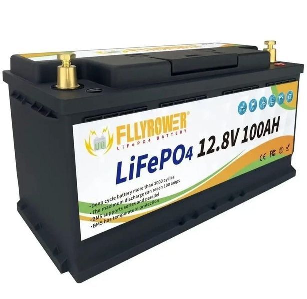 Акумулятор FlyPower LiFePO4 /12V/100AH, 1280W*h, 50 А/100 А (літій-залізо-фосфатний акумулятор для ДБЖ (UPS) Fly2045 фото
