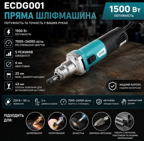 Пряма шліфмашина Euro Craft ECDG001 1500W POLAND ECDG001 фото
